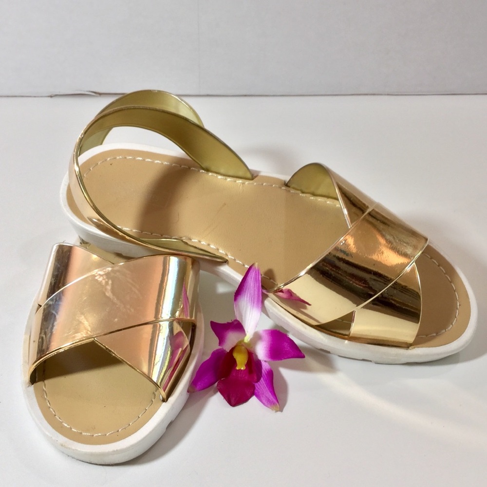 Victoria Adams gold sandals espadrilles